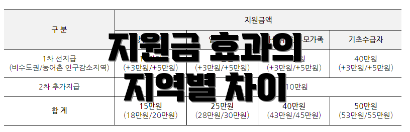지원금 효과의 지역별 차이